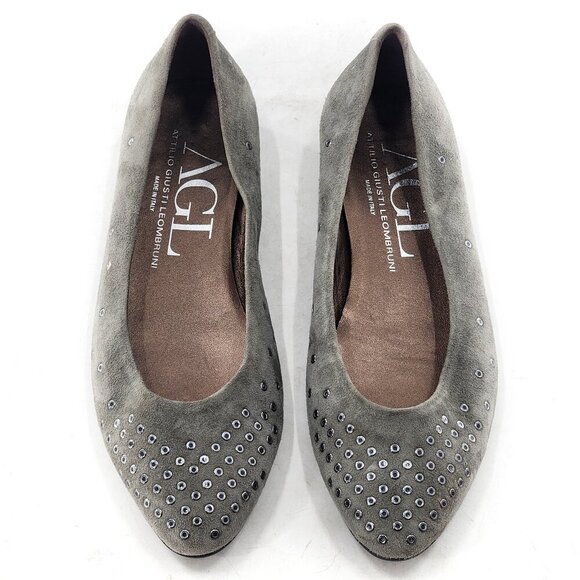 AGL Attilio Giusti Leombruni Suede Grommet Studded Ballet Flats - Picture 1 of 7